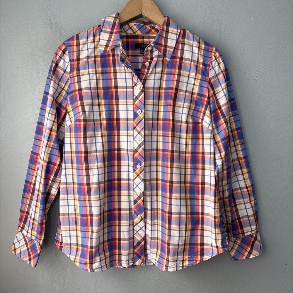 Talbots Button Up Shirt Size XS Colorful Plaid Cotton Country Business Casual